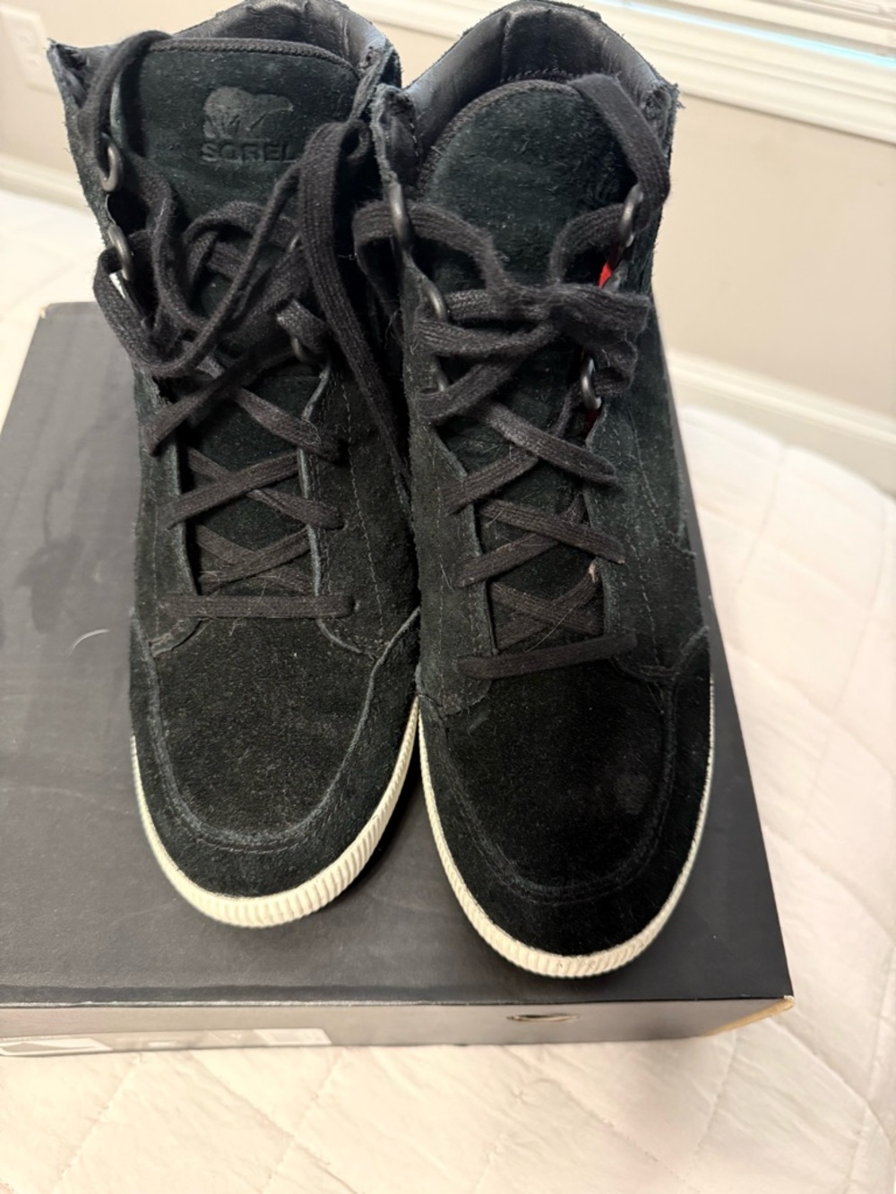 Sorel Women’s  Black Suede High-Top Sneakers  - Out N About Wedge